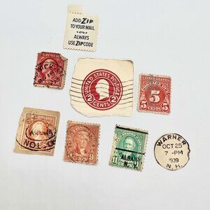 Vintage U.S. Postage Stamps Lot Collectibles Red Green Ephemera Mixed Condition